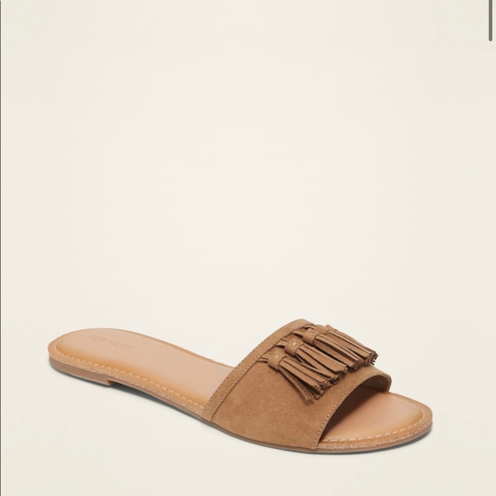 New! Faux-Suede Multi-Tassel Slide Sandals
